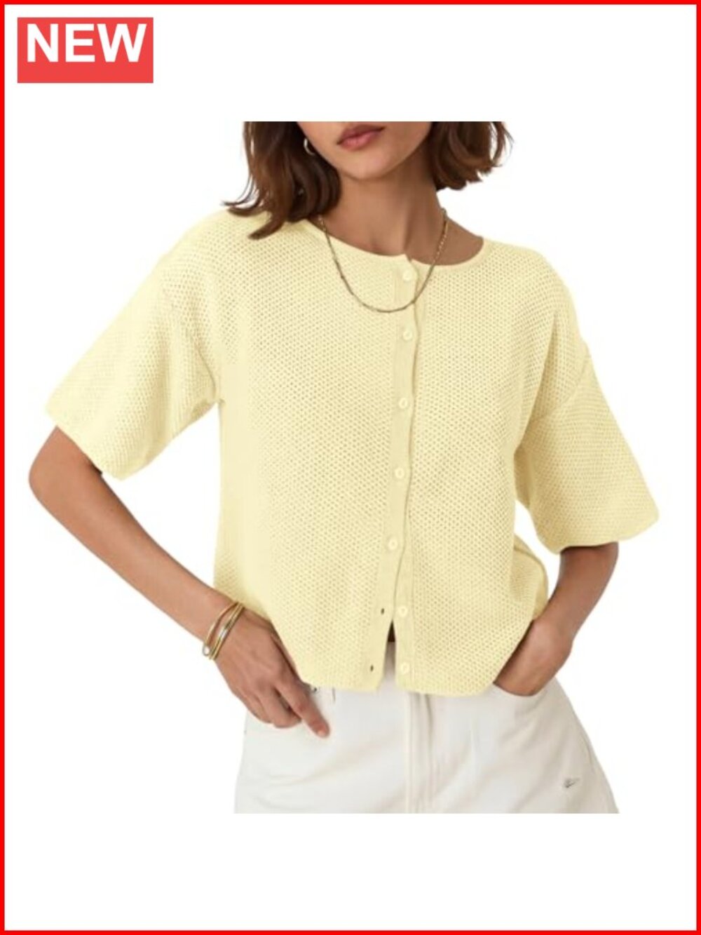Saodimallsu Button Down Cardigan Lightweight Knit Short Sleeve Sweater